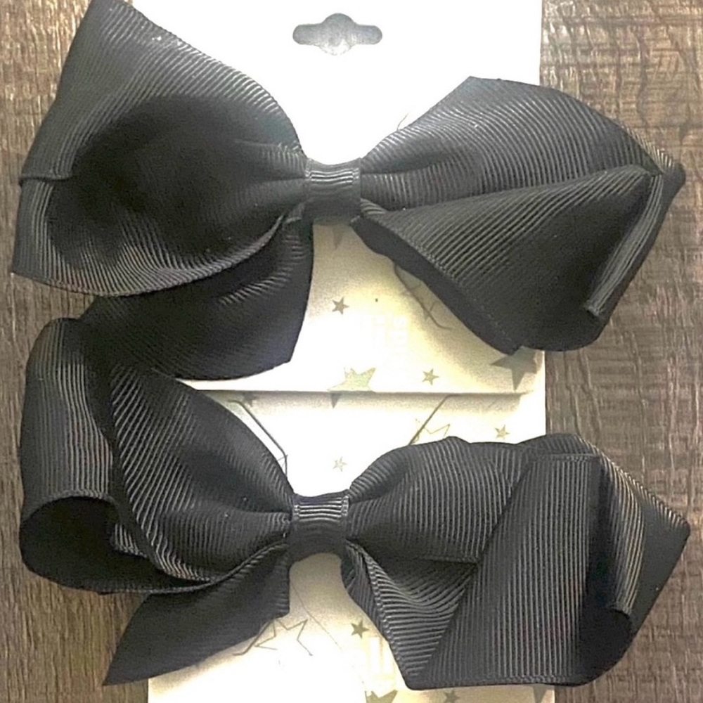 💞 New Set of 2 Capelli Black Ribbon Bow Hair Clips